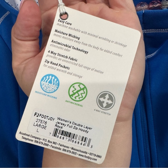 NWT Footjoy Double Layer Jersey Full Zip Hoody sweater Royal blue - Picture 5 of 13